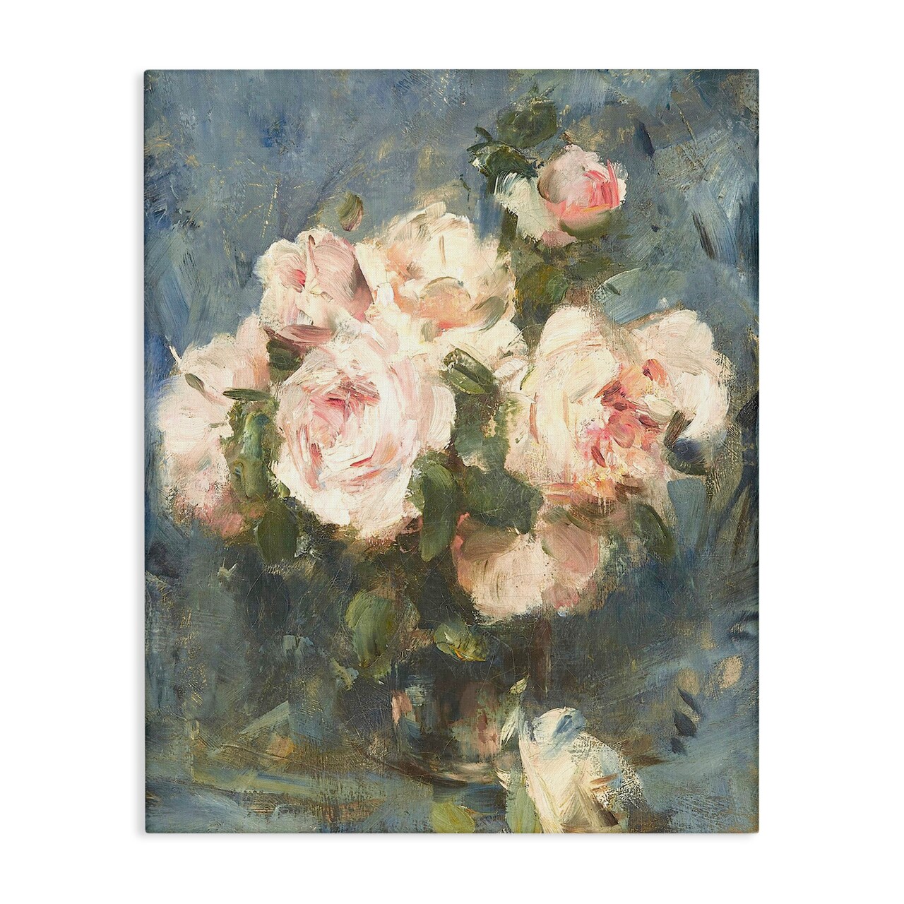 Stupell Industries Vintage Pink Roses Blue Background Canvas Wall Art, design by Leah Straatsma